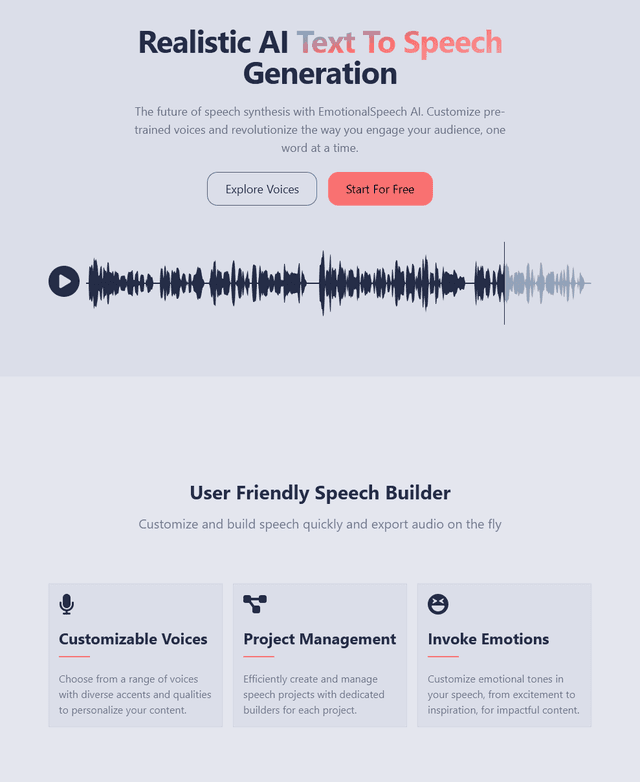 screenshot of emotional speech AI website